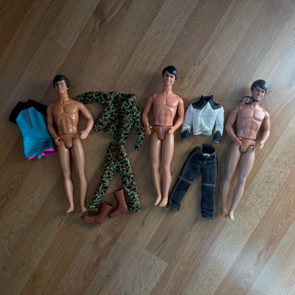 Vintage 1968 Body Barbies, 1970-1980s Ken Dolls + Western, Army & Swim Outfits